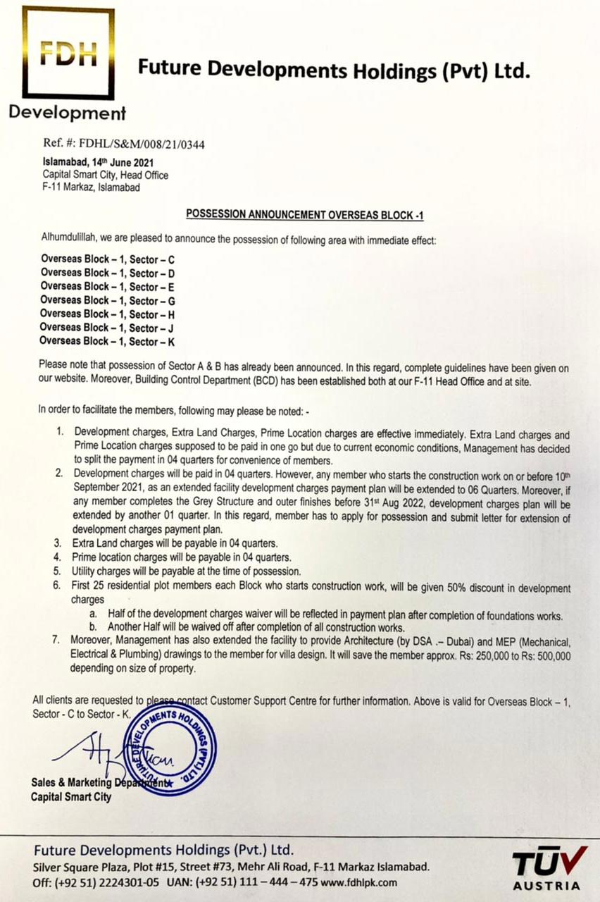 POSSESSION ANNOUNCEMENT OVERSEAS BLOCK -1
