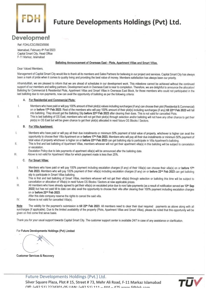 Balloting Announcement of Overseas East